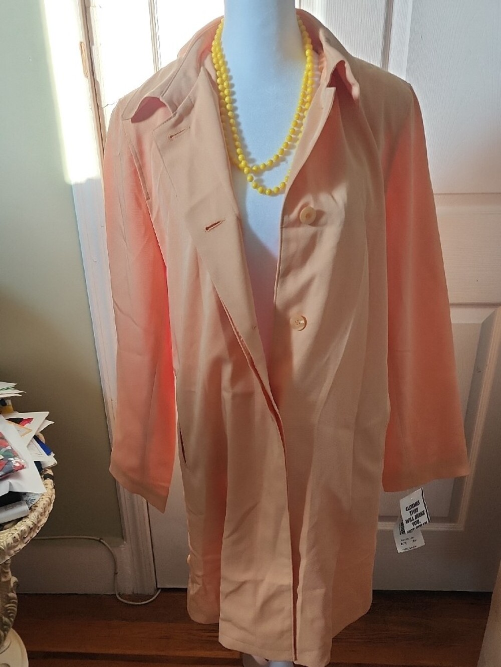 Women's Peach Single-Button Trench Coat - Picture 8 of 13